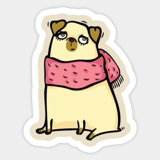 Pug on a pink scarf Sticker